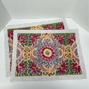Set of 2 Pottery Barn 100% cotton block print multicolor placemats.